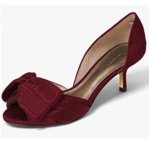 XYD Red Bowknot Low Heel D'Orsay Pumps Peep Toe Slip On Dress Evening Sandal
